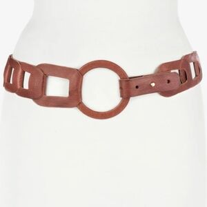 BRAVE, Inian Skrunchy Cognac Brown O-ring Leather Statement Belt, Size 30